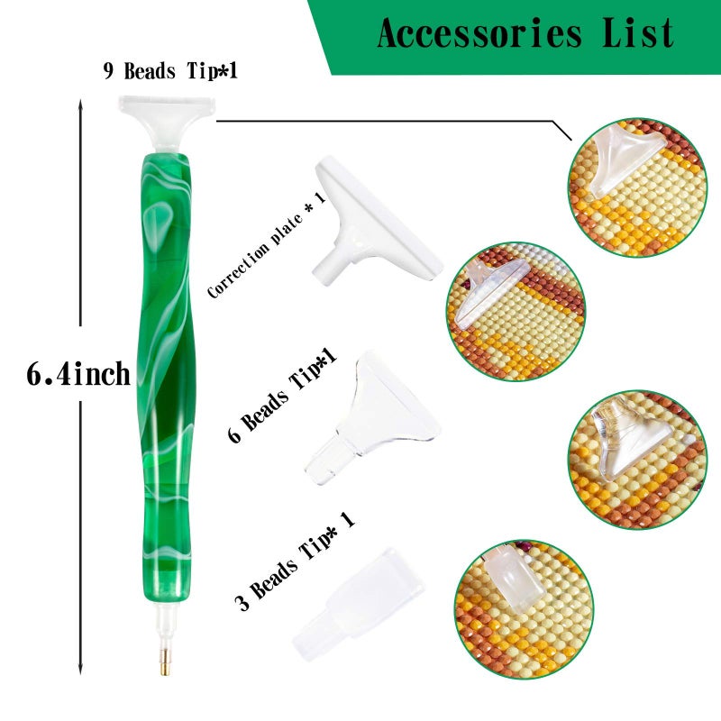 RovyFota Diamond Painting Pen, Handmade Resin Diamond Painting Pens with Glue Clay and Various Tips, More Comfortable and Faster, 5D Diamond Painting Tools for Diamond Paintings Hobby (Green) - Image 2